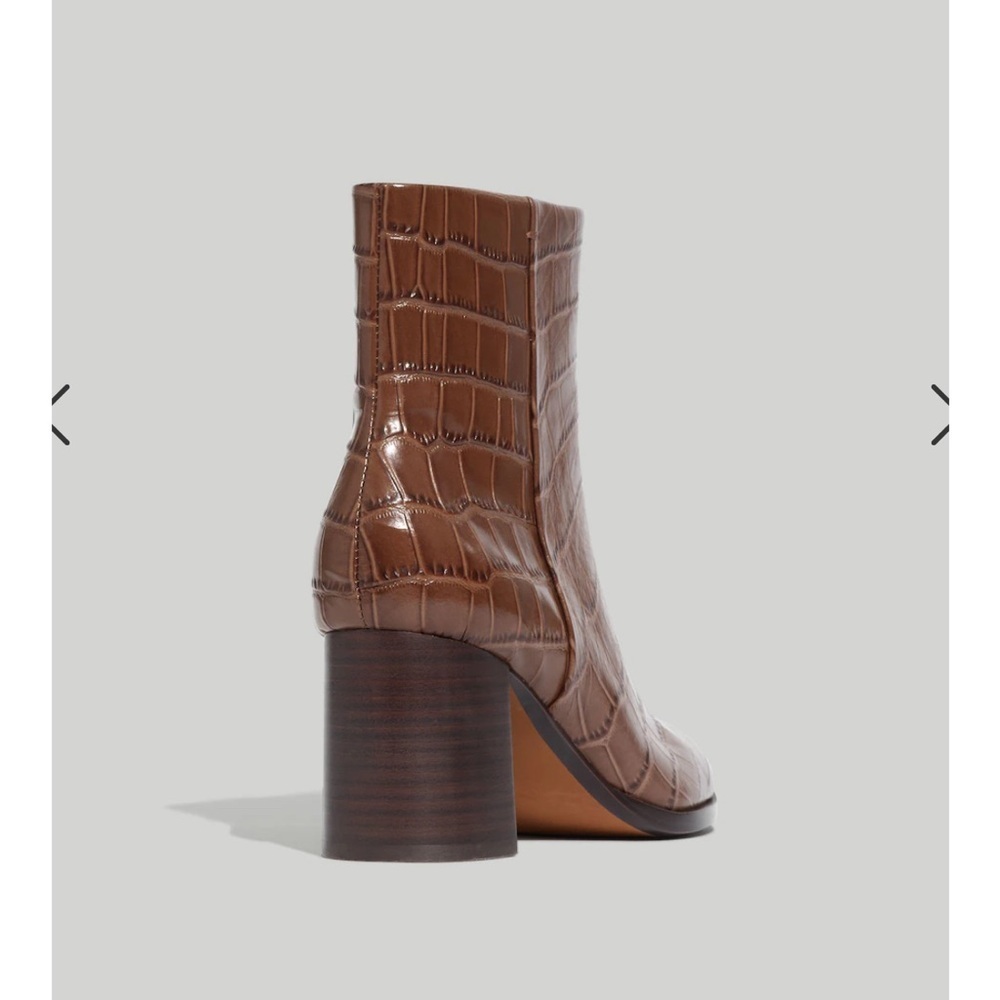 MADEWELL The Mira Side-Seam Ankle Boot in Croc Embossed Leather 9.5 Heel Bootie - Picture 4 of 15